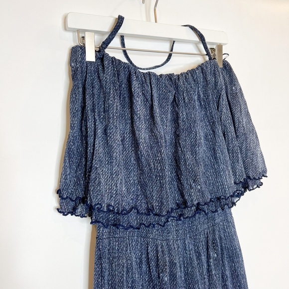 Fuzzi Jumpsuit Strapless Denim Print Ruffle Top Jumpsuit - Picture 3 of 6